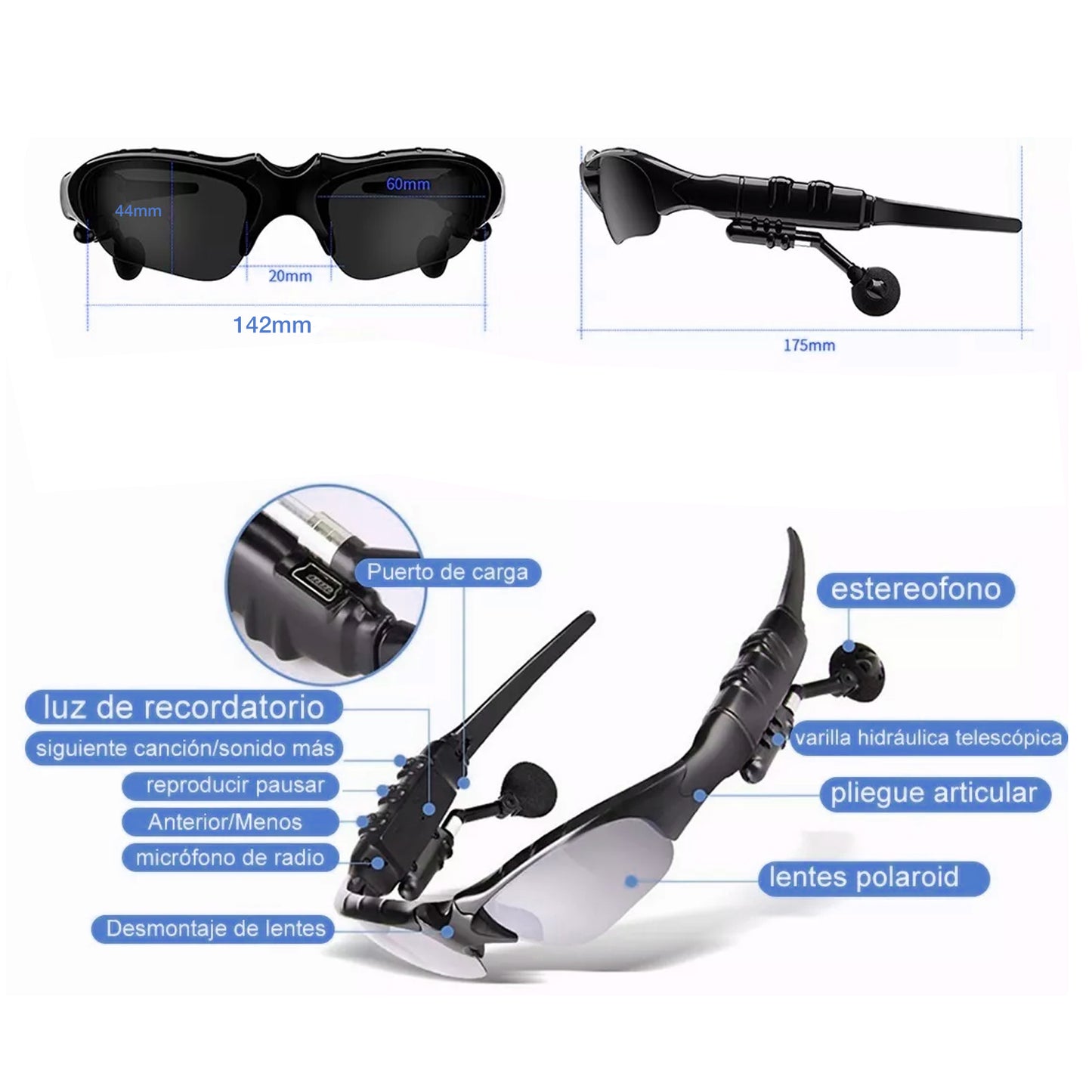 Gafas de sol + auriculares bluetooth