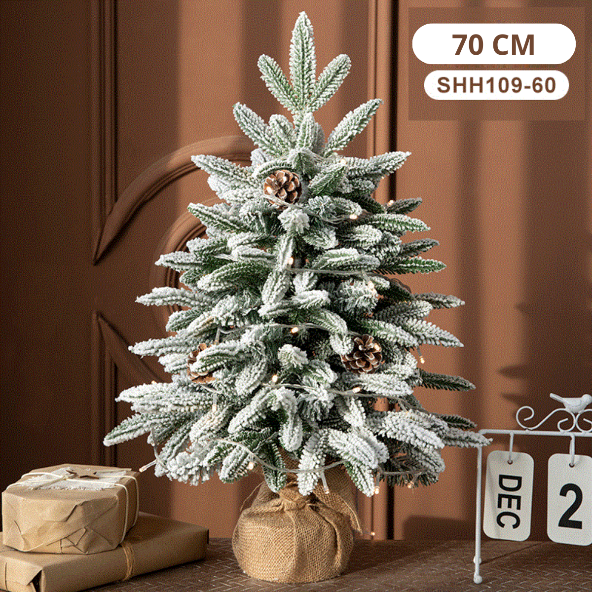 Árbol de Navidad Artificial 70CM, Árbol de Navidad Nevado y Tradicional Decoración para Hogar y Oficina