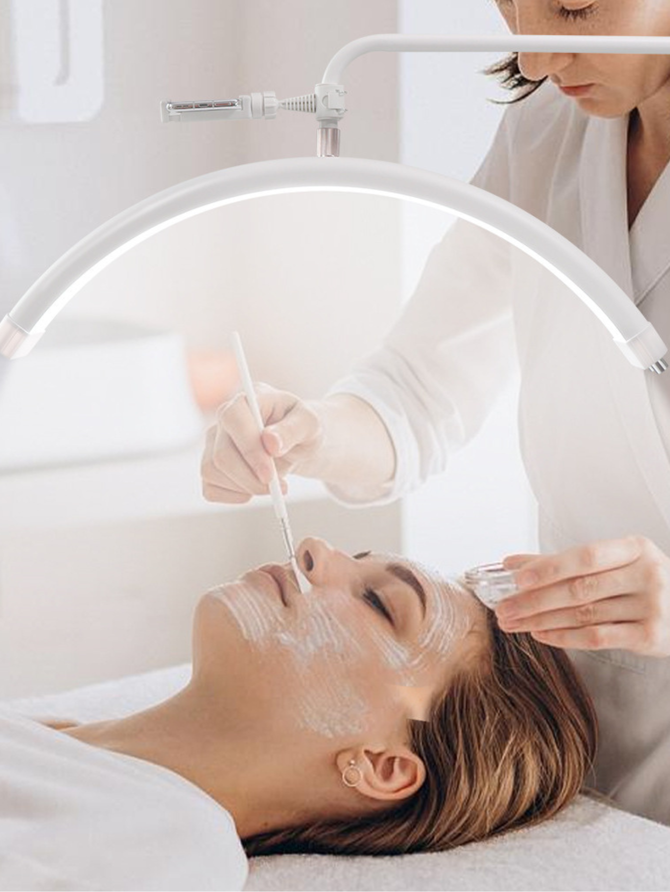 Lámpara de Pie Ajustable para Extensiones de Pestañas, Luz de Media Luna con Control Remoto