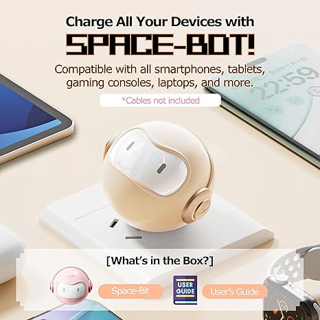 Cargador de pared con luz nocturna USB C de 30 W, bloque de carga rápida PD Space Bot GaN, adaptador de corriente de lámpara LED regulable táctil