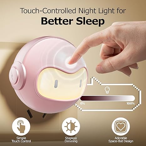 Cargador de pared con luz nocturna USB C de 30 W, bloque de carga rápida PD Space Bot GaN, adaptador de corriente de lámpara LED regulable táctil