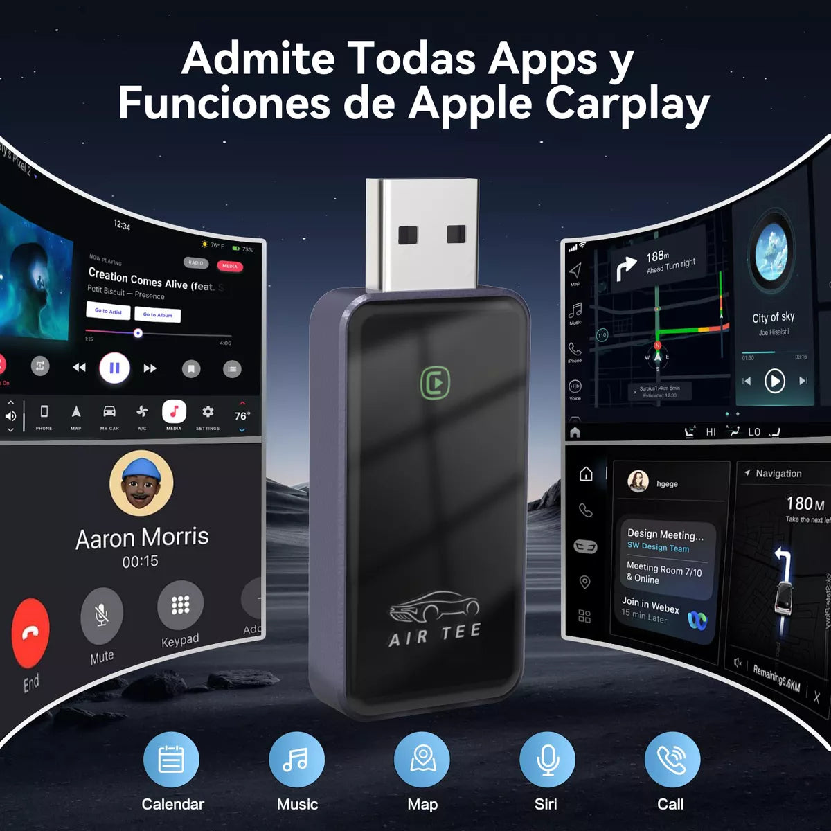 Carplay Inalambrico Adaptador Para Auto Portatil Para Apple