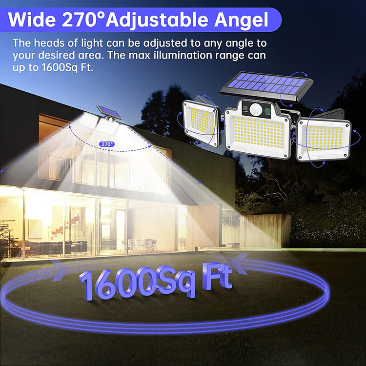 Lámpara De Pared Solar Con Sensor De Movimiento, 3 Modos, 3 Cabezales IP65, Luz De Pared LED Impermeable Para Exteriores Con Control Remoto