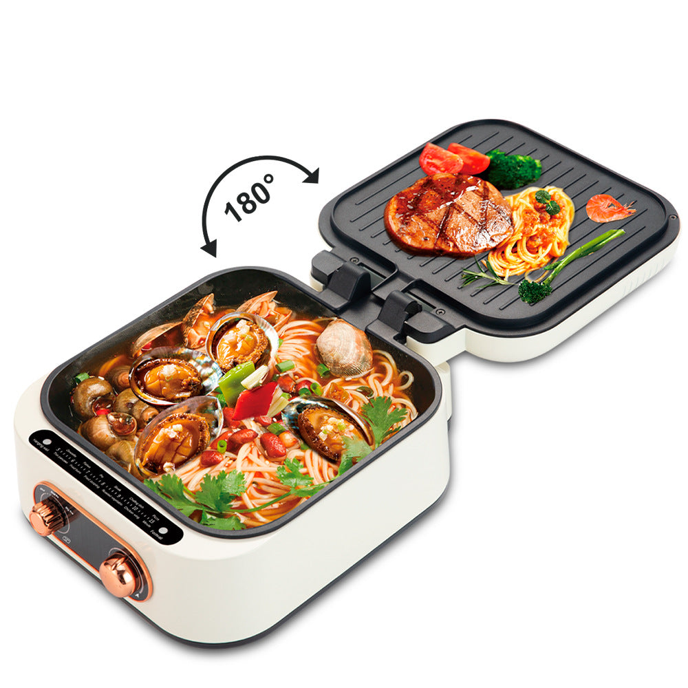 Plancha eléctrica para horno de Pizza y panqueques, sartén con calefacción de doble cara para hacer crepes profundos, parrilla para barbacoa, olla caliente