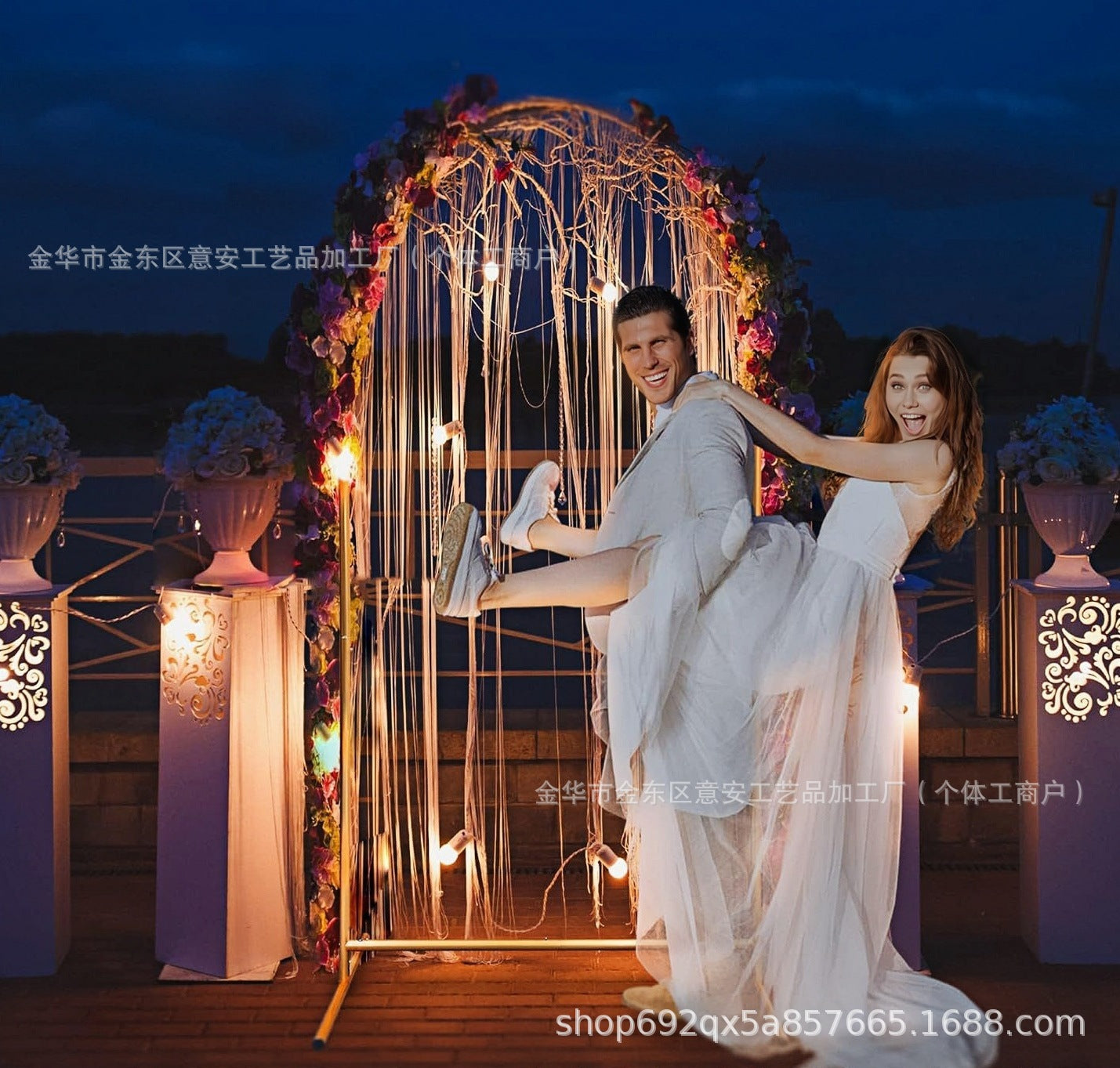 Camino de flores artificiales, guirnalda de flores rústicas, arreglos florales, ceremonia de boda, telón de fondo, arco, flores, centros de mesa, decoraciones