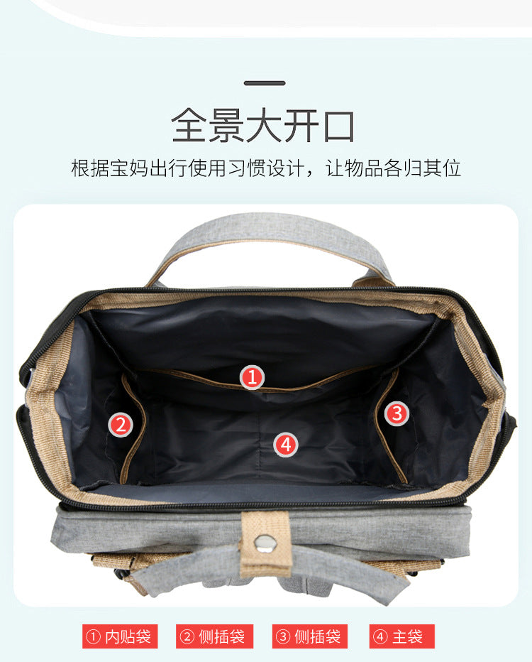 Mochila Pañalera Multifuncional,Bolsa de Aislamiento Impermeable de Gran Capacidad Mejorada,Múltiples Compartimentos de Almacenamiento,Cuna Convertible