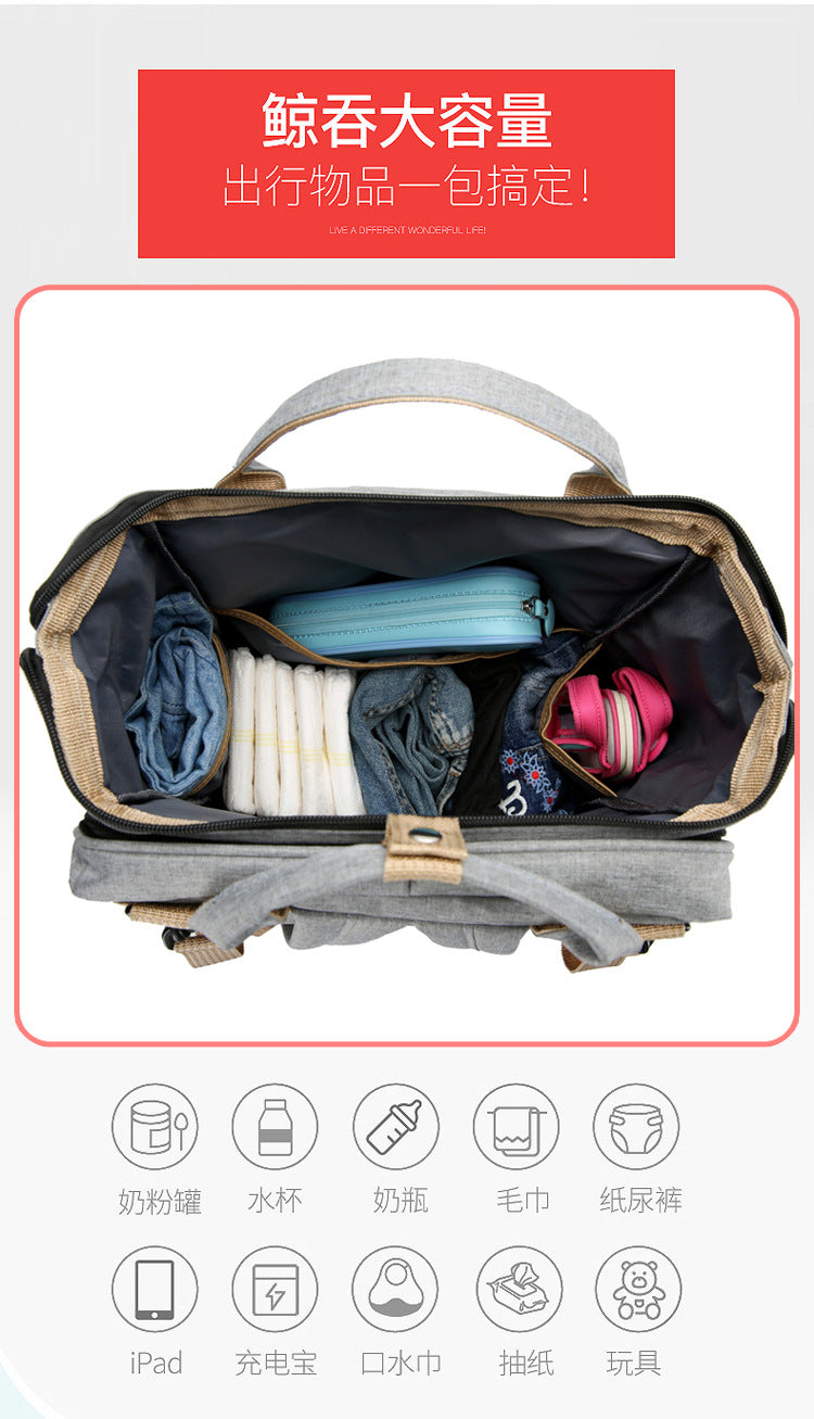 Mochila Pañalera Multifuncional,Bolsa de Aislamiento Impermeable de Gran Capacidad Mejorada,Múltiples Compartimentos de Almacenamiento,Cuna Convertible