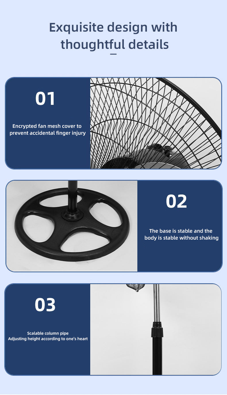 Ventilador Oscilante de Alta Velocidad de 18 Pulgadas, Diseño Industrial de 3 Velocidades con Aspas de Aluminio, Acabado Resistente