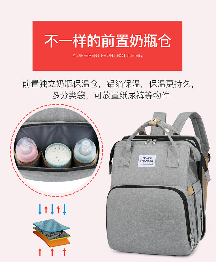 Mochila Pañalera Multifuncional,Bolsa de Aislamiento Impermeable de Gran Capacidad Mejorada,Múltiples Compartimentos de Almacenamiento,Cuna Convertible