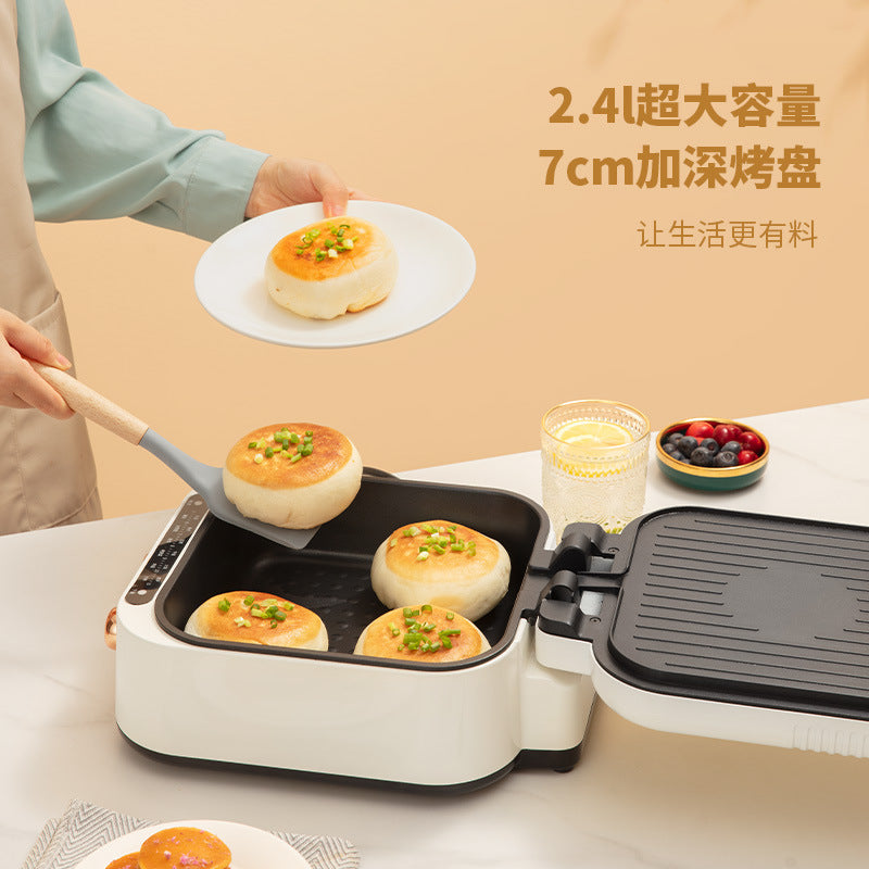 Plancha eléctrica para horno de Pizza y panqueques, sartén con calefacción de doble cara para hacer crepes profundos, parrilla para barbacoa, olla caliente