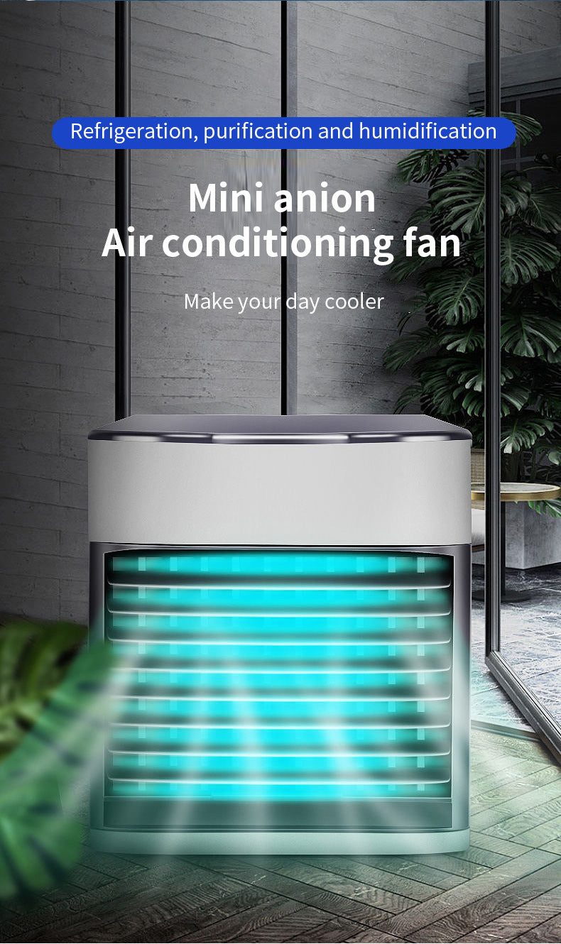 Aire Acondicionado 3 en 1: Ventilador Purificador Humidificador, Conexión USB, 7 Colores, 3 Velocidades. Mini Aire Acondicionado Portátil de Enfriamiento.