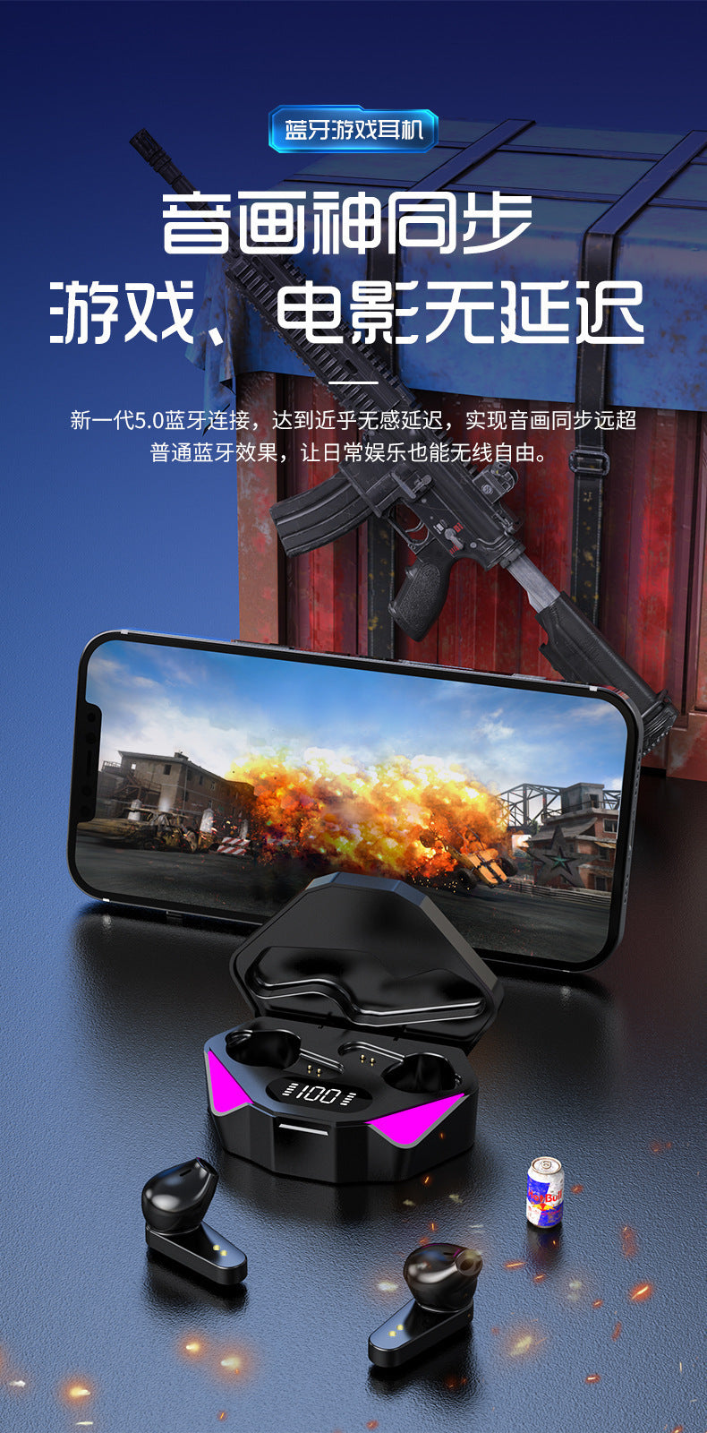 Auriculares inalámbricos Bluetooth Diseño Gaming De Larga Duración Compatibles con cualquier dispositivo Bluetooth