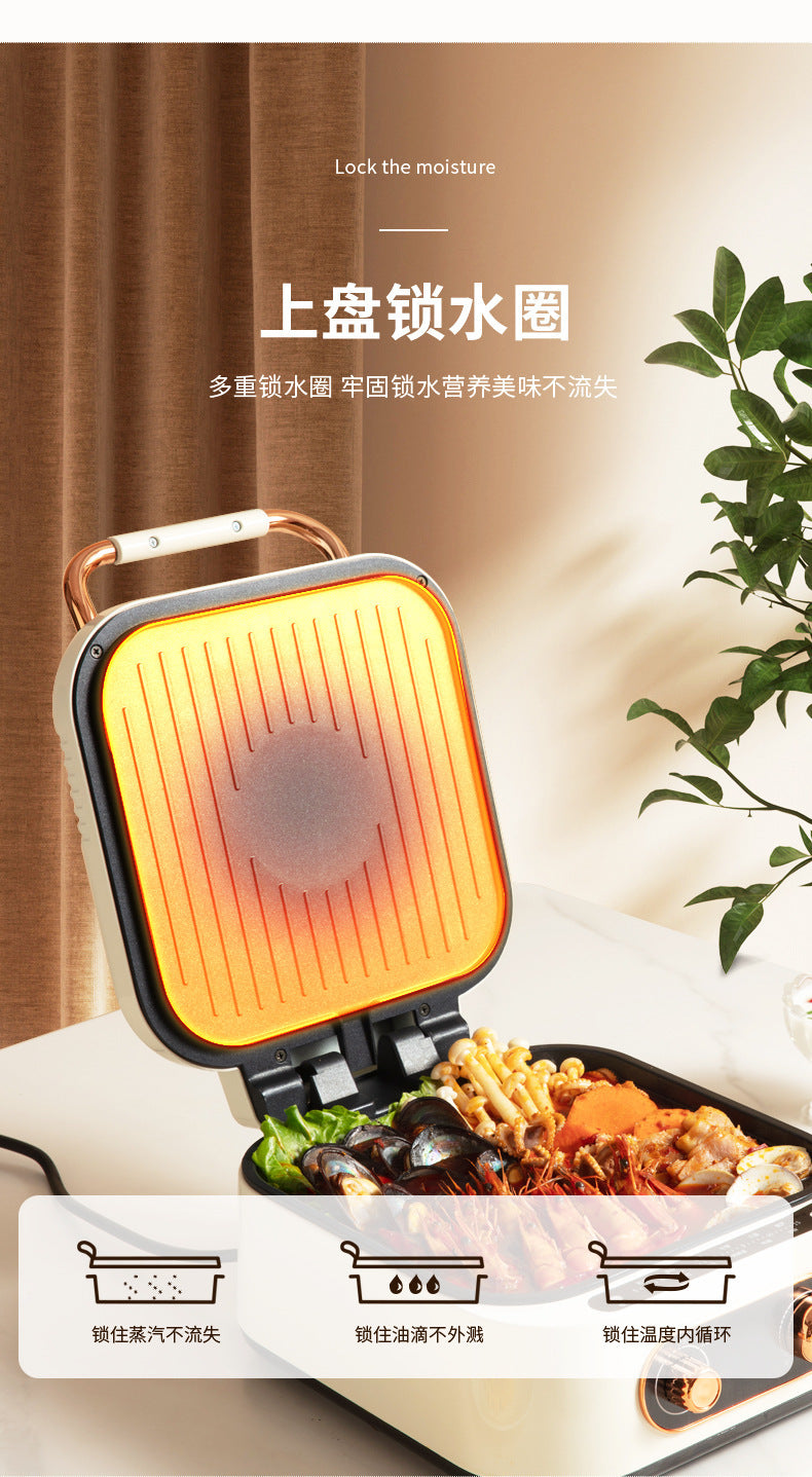 Plancha eléctrica para horno de Pizza y panqueques, sartén con calefacción de doble cara para hacer crepes profundos, parrilla para barbacoa, olla caliente