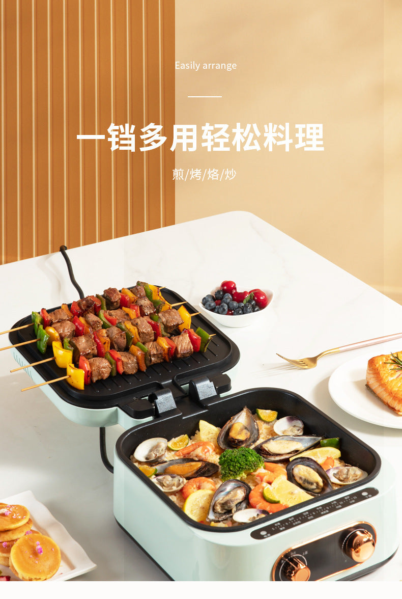 Plancha eléctrica para horno de Pizza y panqueques, sartén con calefacción de doble cara para hacer crepes profundos, parrilla para barbacoa, olla caliente