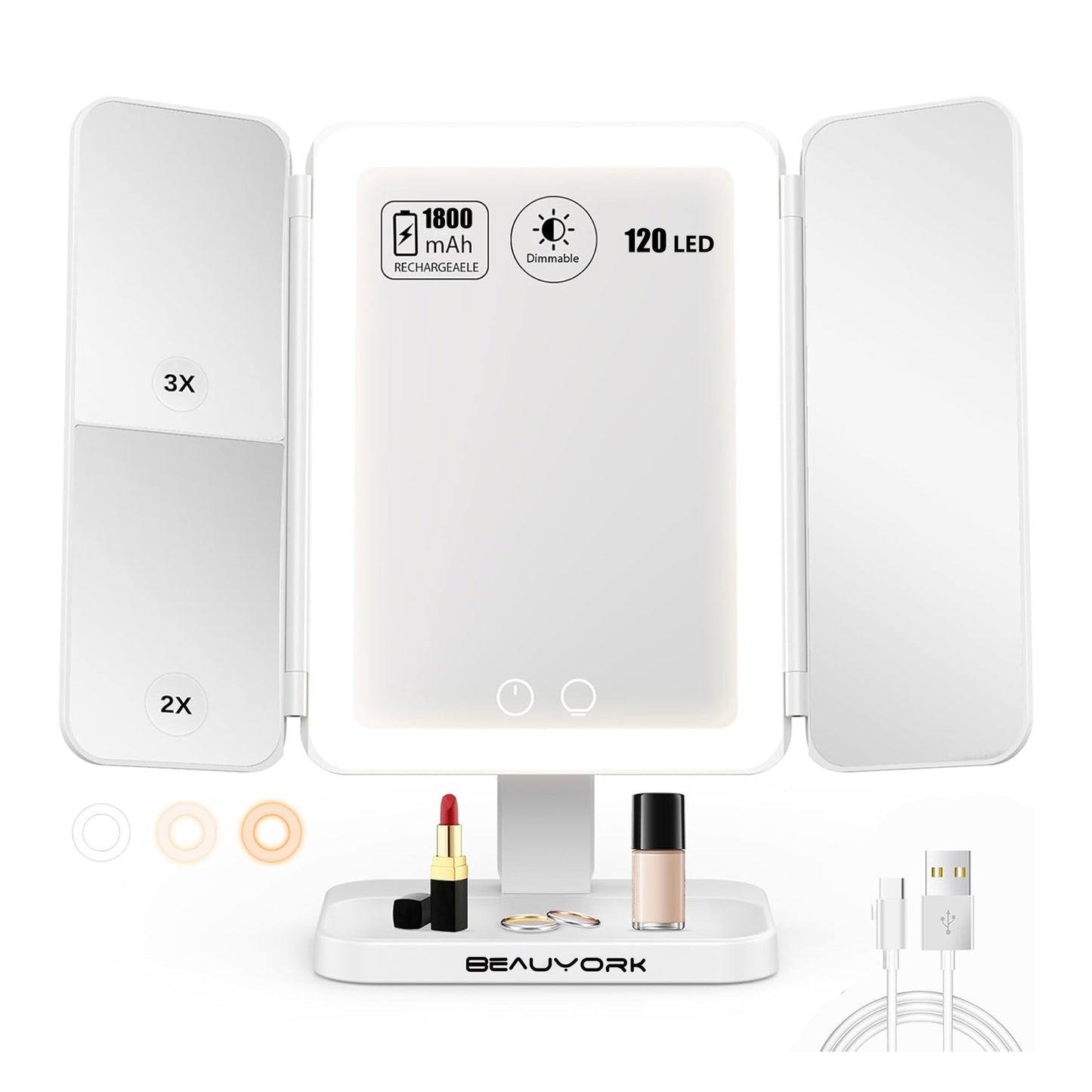 Espejo de maquillaje con luz led Recargable