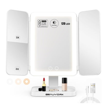 Espejo de maquillaje con luz led Recargable