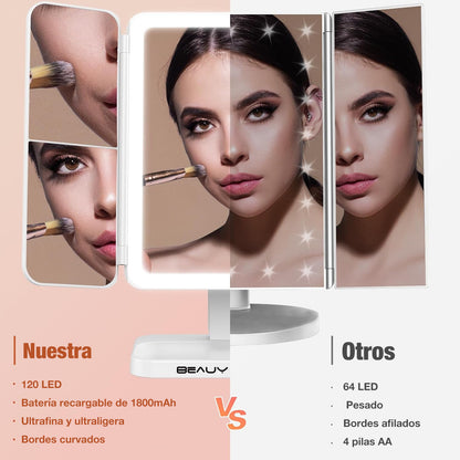 Espejo de maquillaje con luz led Recargable