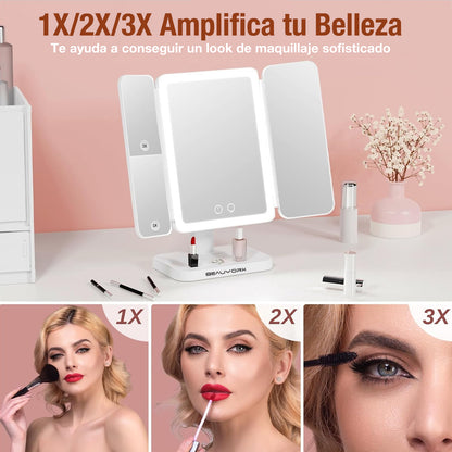 Espejo de maquillaje con luz led Recargable