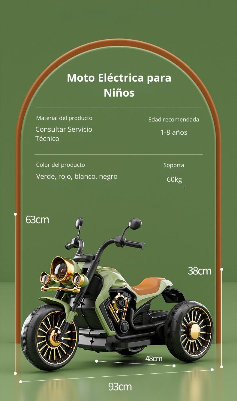 Motocicleta eléctrica para niños, diseño con mando a distancia, asiento cómodo y carga rápida,  juguete para niños y niñas