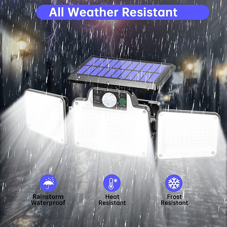 Lámpara De Pared Solar Con Sensor De Movimiento, 3 Modos, 3 Cabezales IP65, Luz De Pared LED Impermeable Para Exteriores Con Control Remoto