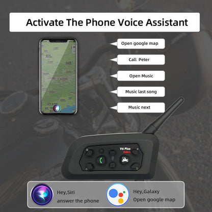 V6 Pro Intercomunicador Bluetooth Motocicletas, Intercomunicador de Casco,1200m Comunicación Intercom/Impermeabilidad/MTB/6 Motociclistas