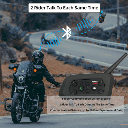 V6 Pro Intercomunicador Bluetooth Motocicletas, Intercomunicador de Casco,1200m Comunicación Intercom/Impermeabilidad/MTB/6 Motociclistas