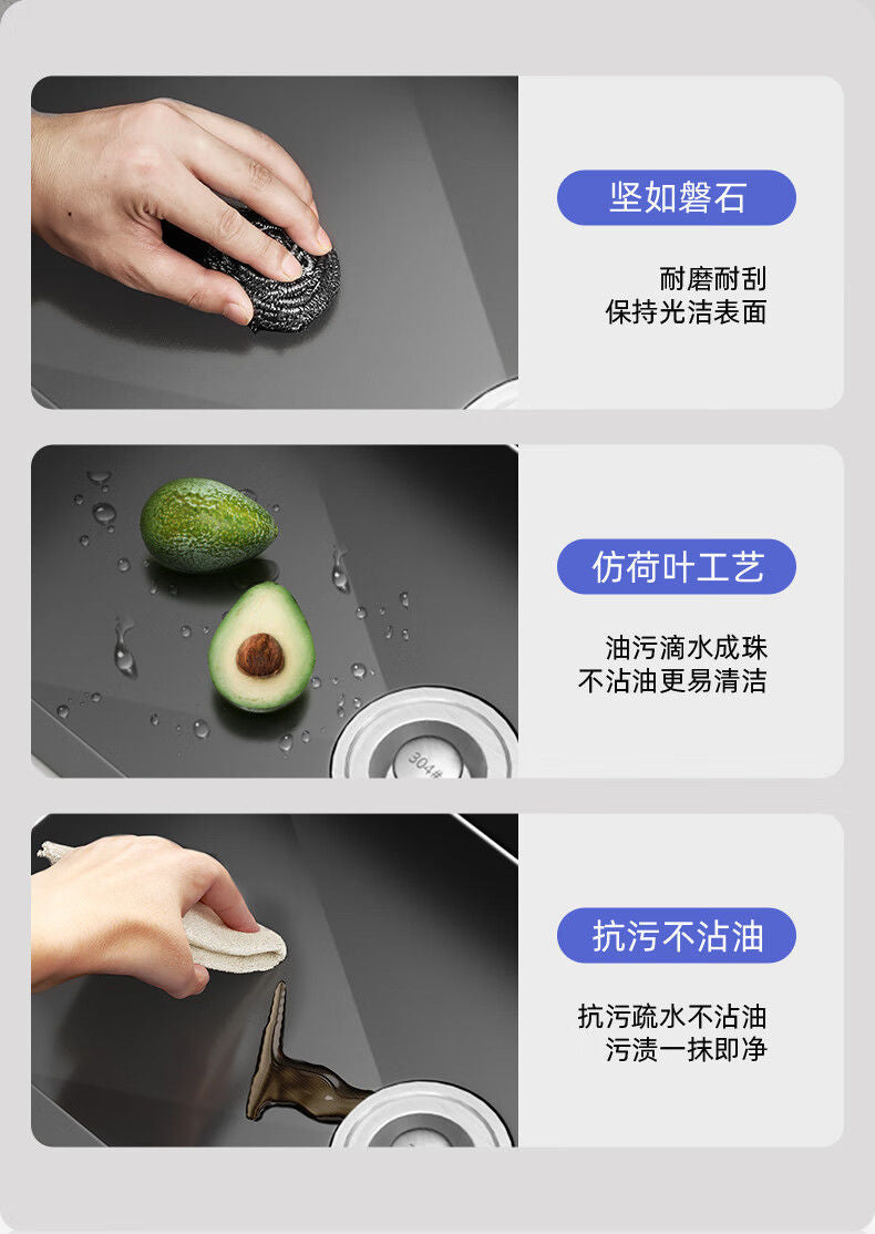 Fregadero de cocina para el hogar, fregadero de acero inoxidable, lavabo grande de una sola ranura, nano lavabo negro, fregadero doméstico debajo del mostrador