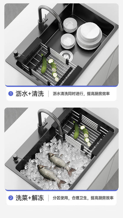 Fregadero de cocina para el hogar, fregadero de acero inoxidable, lavabo grande de una sola ranura, nano lavabo negro, fregadero doméstico debajo del mostrador