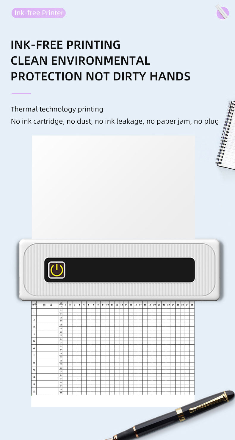 Impresora Portátil Inalámbrica para Viajes, Impresora Térmica Bluetooth Compatible con Papel Térmico de 210 Mm, 112 Mm, 80 Mm, 57 Mm, Impresora sin Tinta para IOS, Android