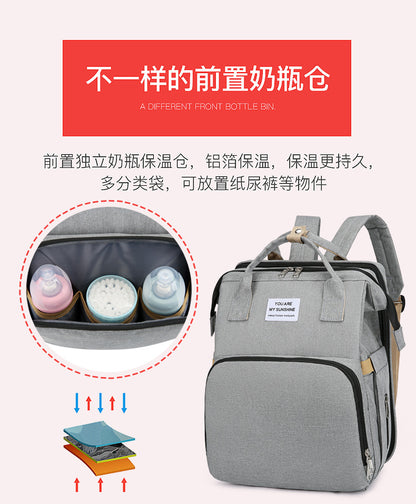 Mochila Pañalera Multifuncional，Bolsa de Aislamiento Impermeable de Gran Capacidad Mejorada，Múltiples Compartimentos de Almacenamiento，Cuna Convertible