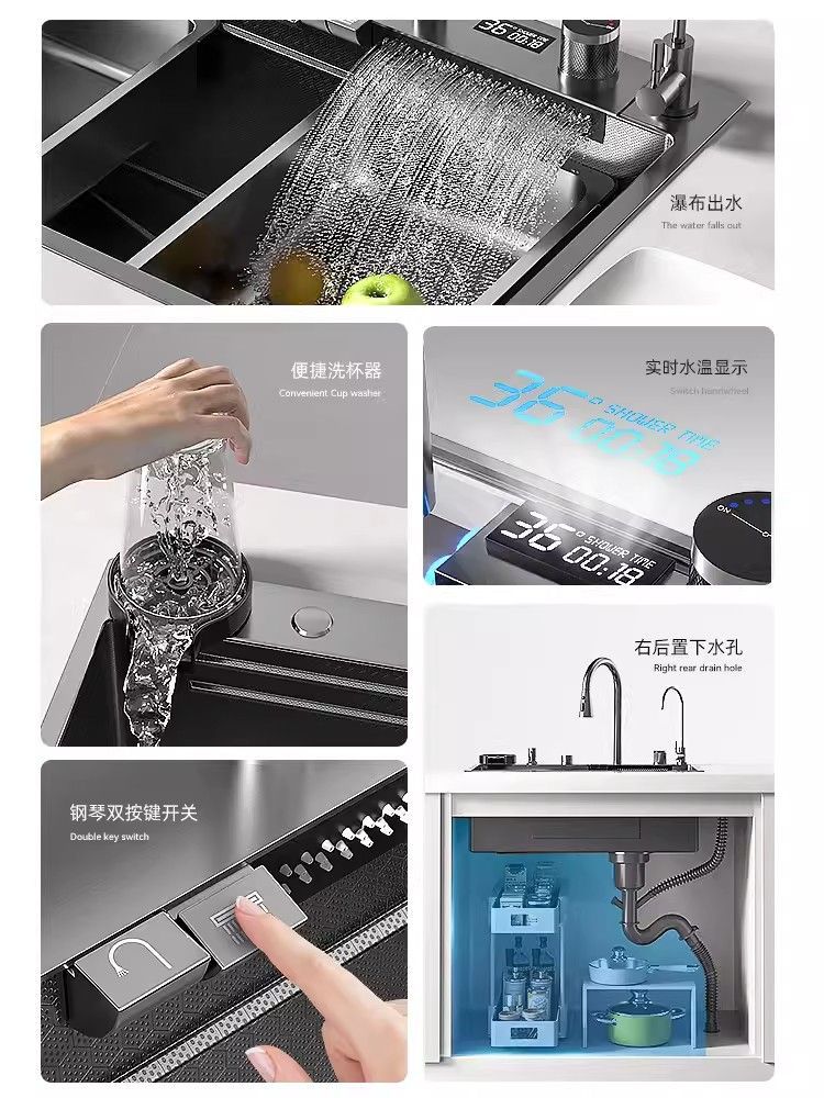 Fregadero de Cocina de Acero Inoxidable Diseño Único Multifuncional Con Accesorios incluidos