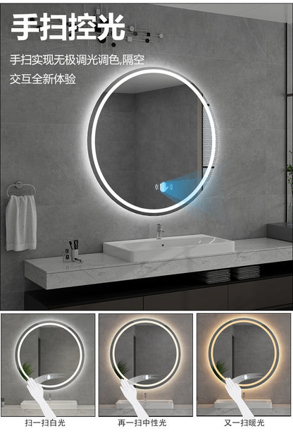 Espejo de Maquillaje de Tocador Grande con Luces, 3 Modos de Iluminación de Color Espejo de Maquillaje Redondo Iluminado con Control Táctil LED de Atenuación