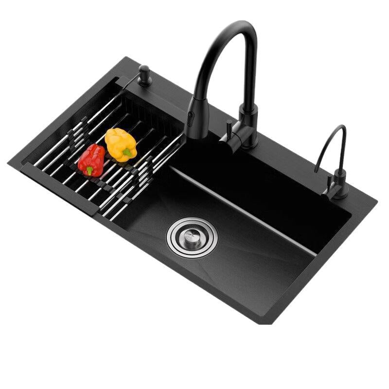 Fregadero de cocina para el hogar, fregadero de acero inoxidable, lavabo grande de una sola ranura, nano lavabo negro, fregadero doméstico debajo del mostrador