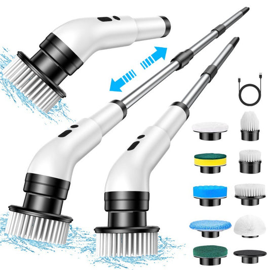 Cepillo de limpieza eléctrico 7 en 1cepillo para polvo de limpieza inalámbrico 8 en 1, cepillo para polvo de limpieza eléctrico de 2 velocidades ajustables con 8 cabezales de cepillo para polvo reemplazables