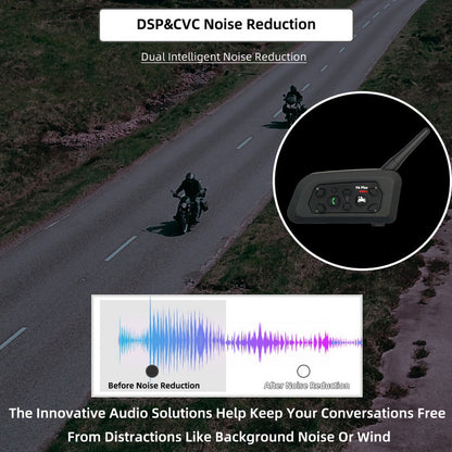 V6 Pro Intercomunicador Bluetooth Motocicletas, Intercomunicador de Casco,1200m Comunicación Intercom/Impermeabilidad/MTB/6 Motociclistas