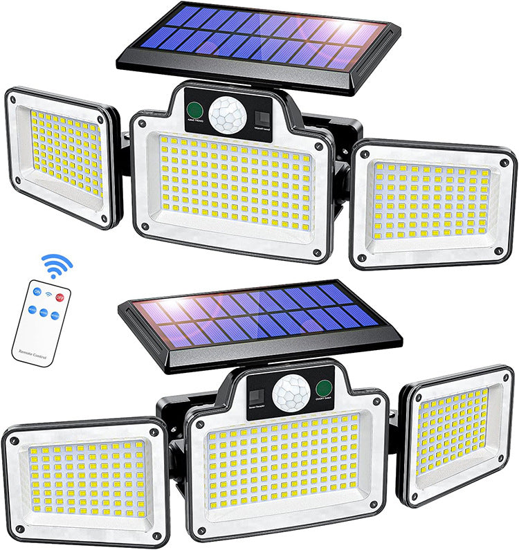 Lámpara De Pared Solar Con Sensor De Movimiento, 3 Modos, 3 Cabezales IP65, Luz De Pared LED Impermeable Para Exteriores Con Control Remoto